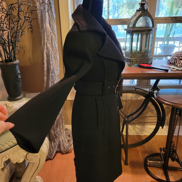 Bebe Knee Length Black Wool Pea Coat, in Size Extra Small.  H04 - Picture 6 of 16